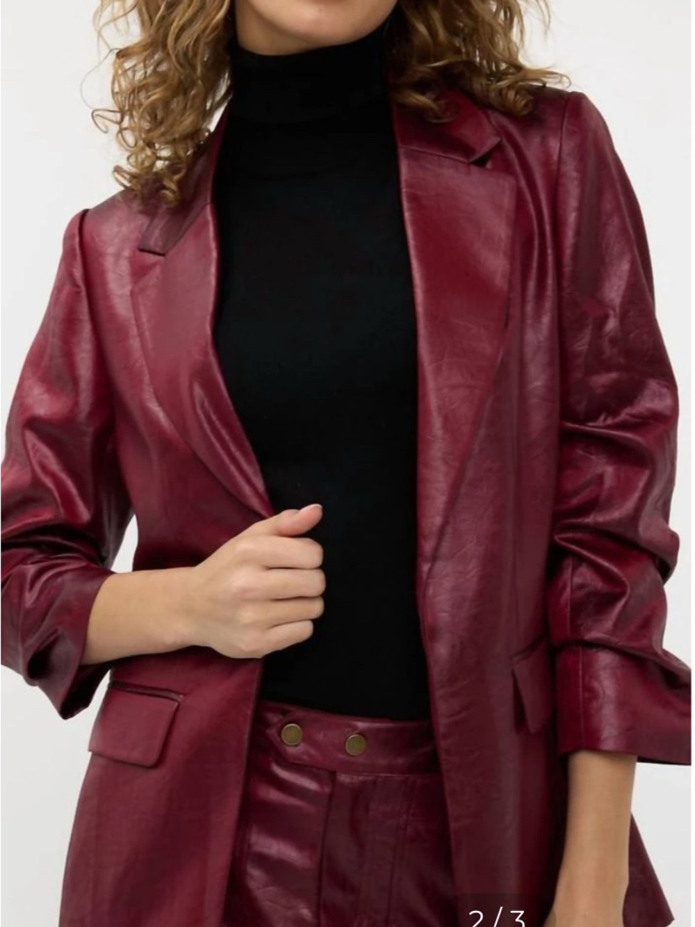 NWT EsQualo Metallic Burgundy Faux Leather Blazer Jacket Size 6